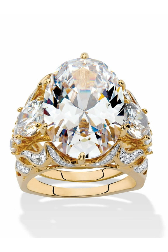 15.78 Oval-Cut Cubic Zirconia Yellow Gold-Plated or Platinum-Plated 3-Piece Bridal Ring Set