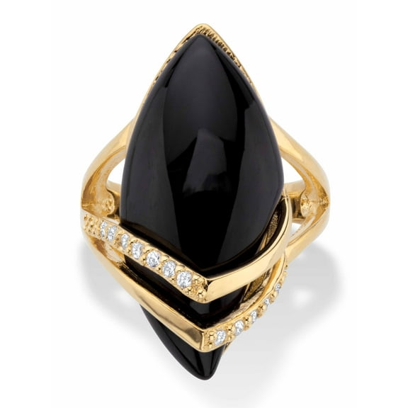 PalmBeach Jewelry .16 TCW Genuine Onyx and Cubic Zirconia Ring Marquise Ring 18k Gold-Plated