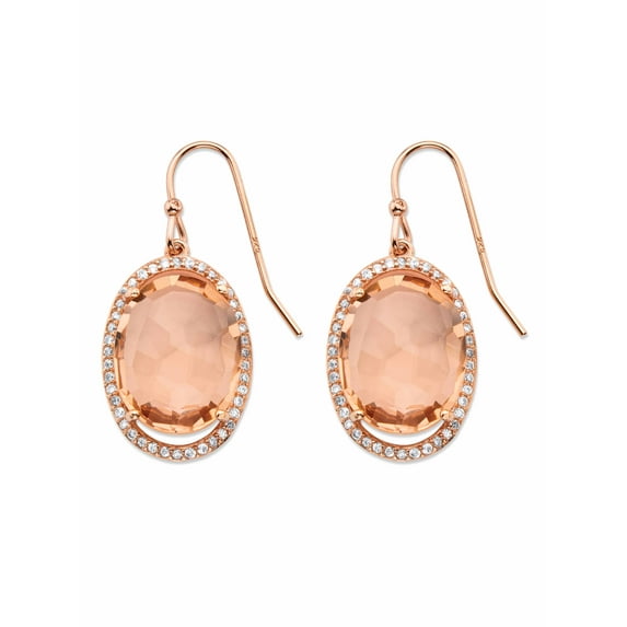 PalmBeach Jewelry 18.42 TCW Oval Cut Simulated Pink Morganite and Cubic Zirconia Rose Gold-Plated Sterling Silver Halo Earrings