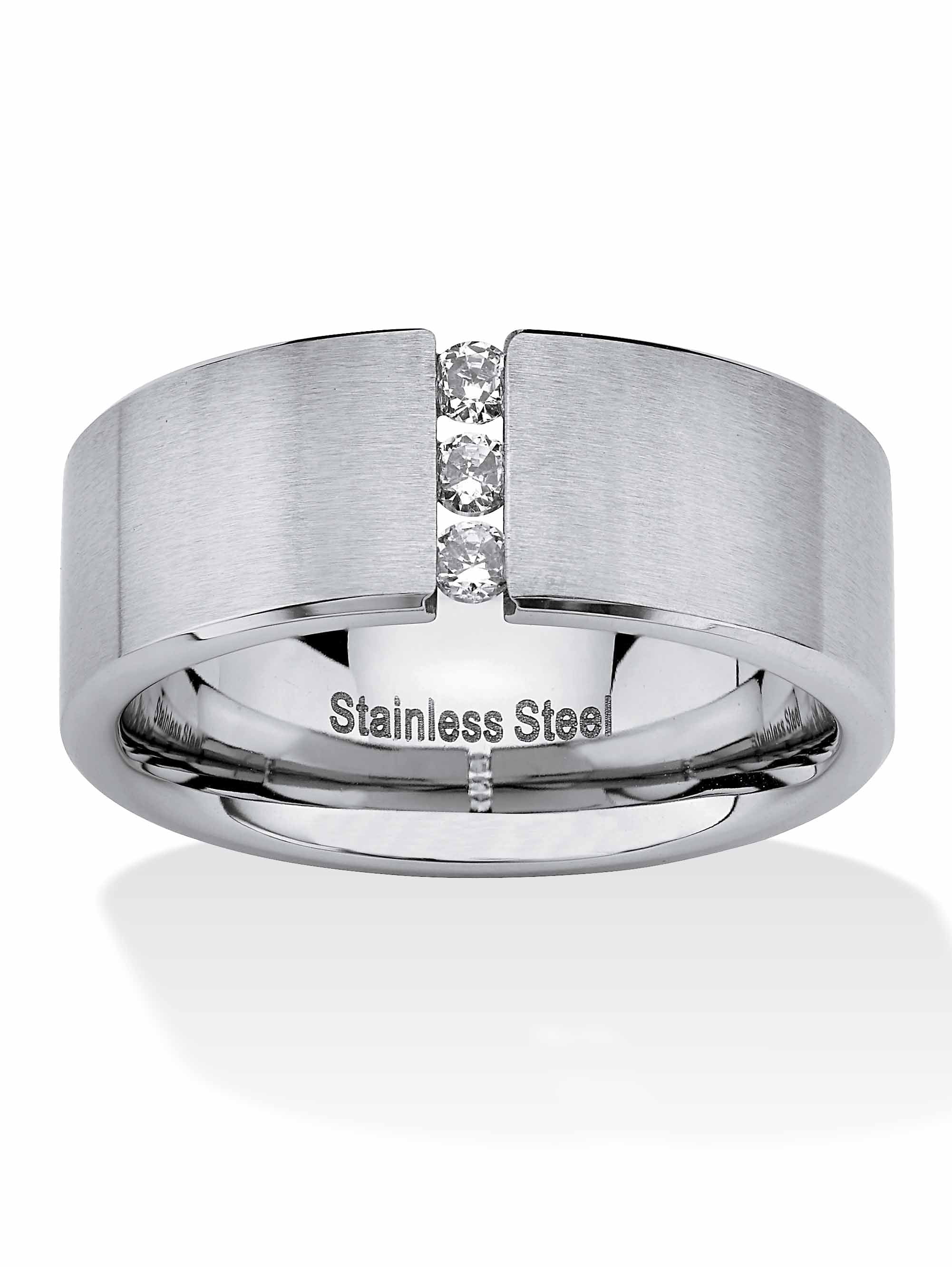 PalmBeach Jewelry .18 TCW Round Cubic Zirconia Brushed Stainless Steel PalmBeach Jewelry .18 TCW Round Cubic Zirconia Brushed Stainless Steel