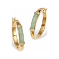 thumbnail image 1 of PalmBeach Jewelry .18 TCW Round Cubic Zirconia Cabochon Cut Genuine Green Jade 18k Yellow Gold-plated Hoop Earrings (24.5mm), 1 of 4