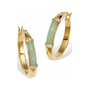 PalmBeach Jewelry .18 TCW Round Cubic Zirconia Cabochon Cut Genuine Green Jade 18k Yellow Gold-plated Hoop Earrings (24.5mm)
