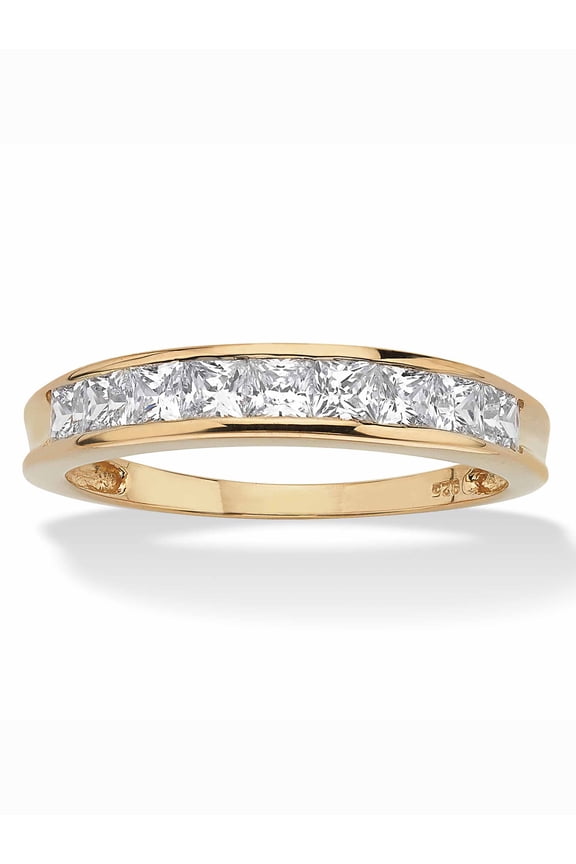 18K Yellow Gold-plated Sterling Silver Princess Cut Cubic Zirconia Channel Set Wedding Band Ring