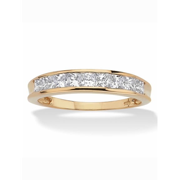 PalmBeach Jewelry 18K Yellow Gold-plated Sterling Silver Princess Cut Cubic Zirconia Channel Set Wedding Band Ring
