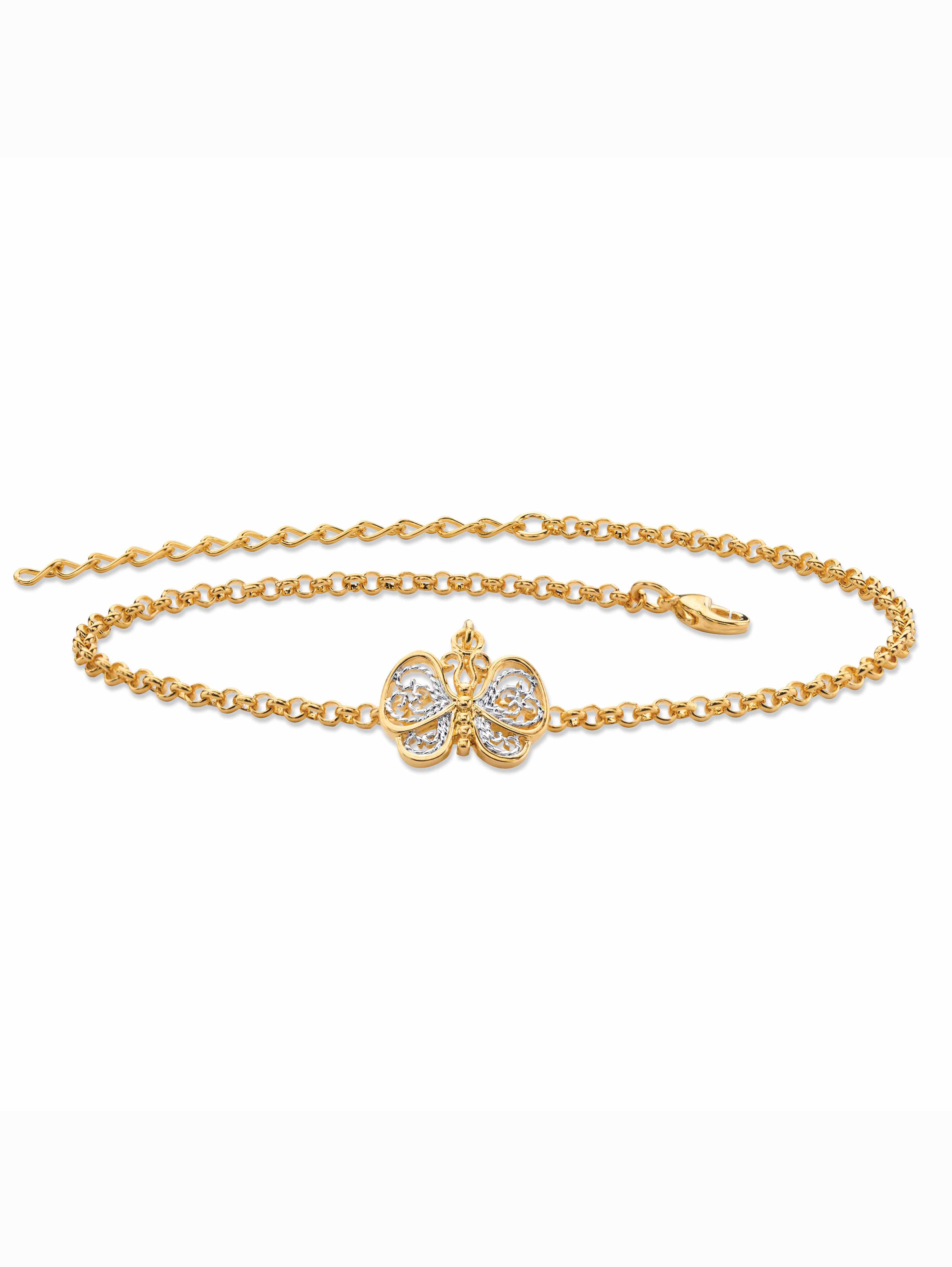 14k Two-tone Gold Bracelet with Filigree Butterflies and Daisy Flowers 14k Two-tone Gold Bracelet with Filigree Butterflies and Daisy Flowers