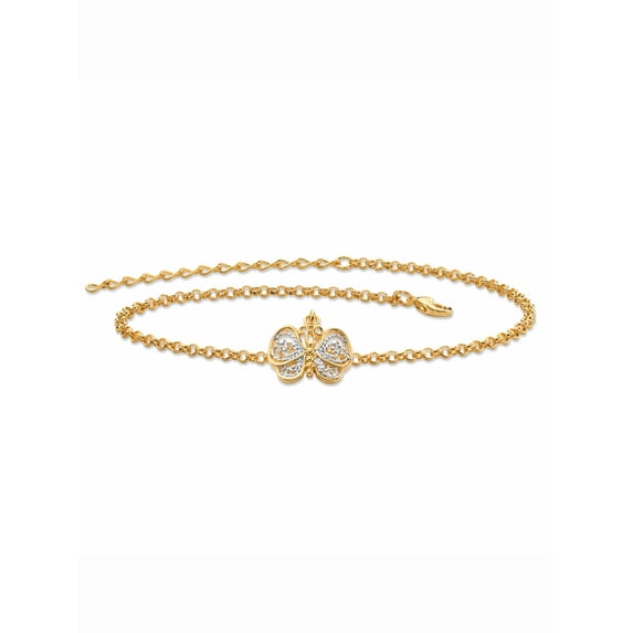 PalmBeach Jewelry 18k Gold-Plated Two-Tone Filigree Butterfly Ankle Bracelet Adjustable 9"-11"