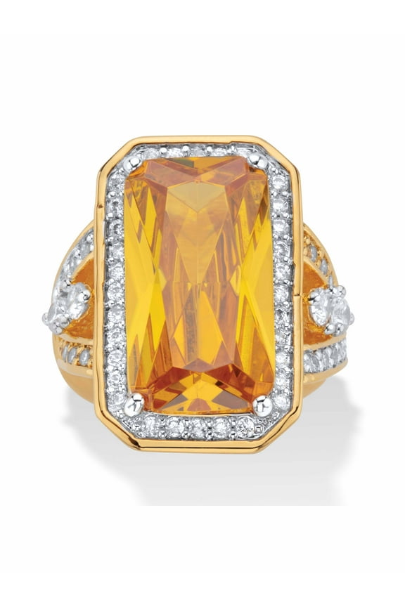19.52 TCW Emerald-Cut Canary Yellow Cubic Zirconia Cocktail Ring Yellow Gold-Plated