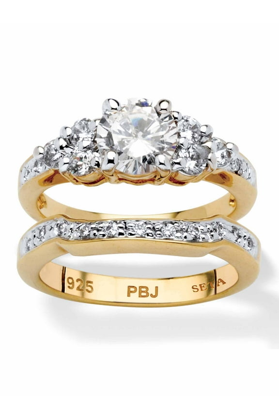 2.01 TCW Round Cubic Zirconia Bridal Ring in Yellow Gold-Plated or Platinum-Plated