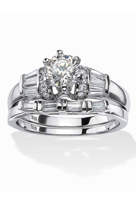 2.02 TCW Round Cubic Zirconia Two-Piece Bridal Ring Set Platinum-plated Sterling Silver