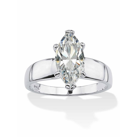 PalmBeach Jewelry 2.11 TCW Marquise-Cut Cubic Zirconia Solitaire Engagement Ring Gold-Plated or Sterling Silver