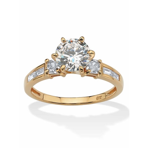 2.14 TCW Round Cubic Zirconia 18k Gold-plated Sterling Silver Engagement Anniversary Ring