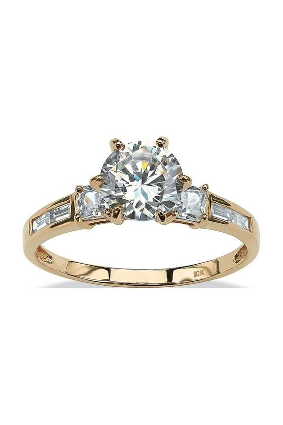 2.14 TCW Round Cubic Zirconia Engagement Anniversary Ring in Solid 10k Yellow or White Gold