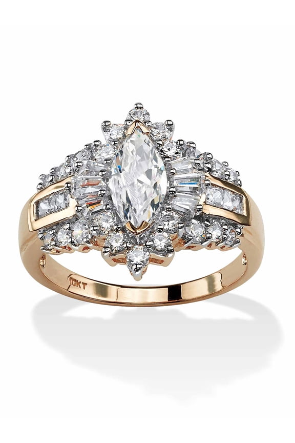 2.18 TCW Marquise-Cut Cubic Zirconia Halo Engagement Ring in 10k Gold