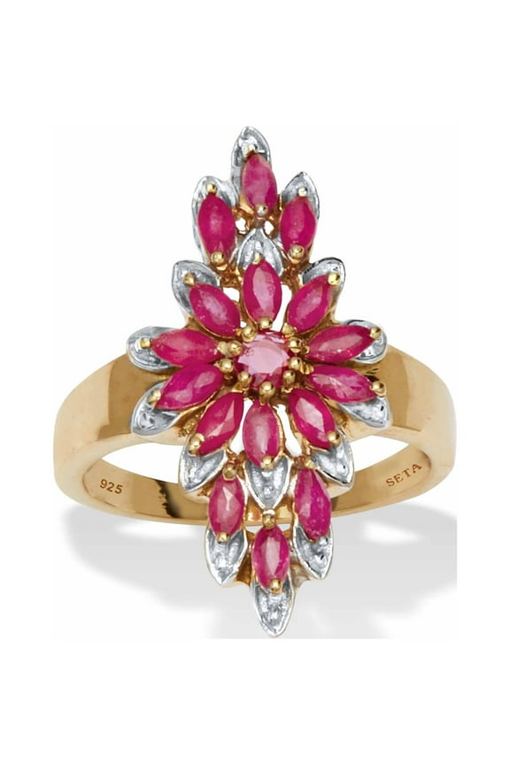 2.20 TCW Marquise Cut Genuine Red Ruby 14k Yellow Gold-Plated Sterling Silver Cocktail Ring