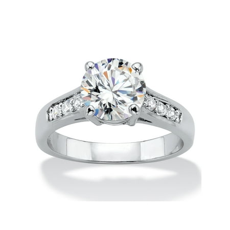 2.20 TCW Round Cubic Zirconia Silvertone Engagement Anniversary Ring