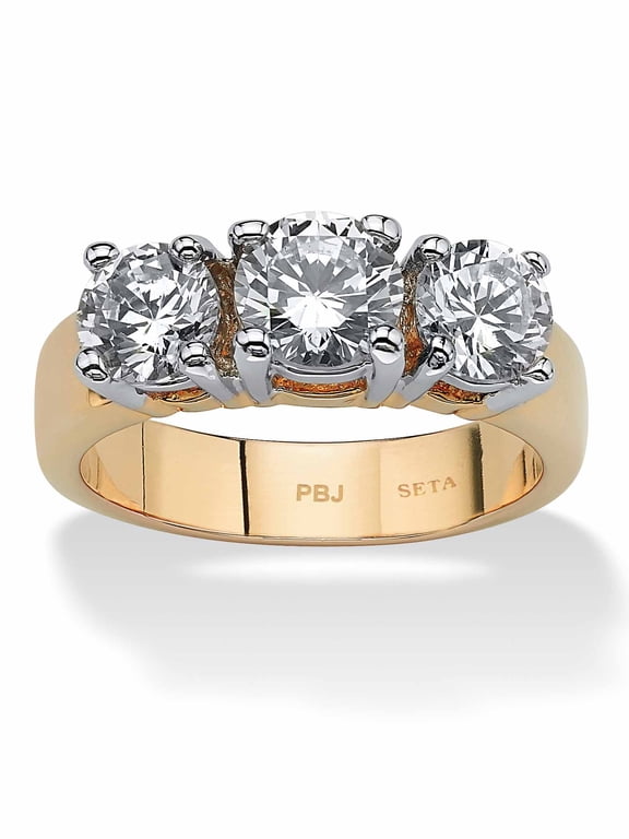 2.28 TCW Round Cubic Zirconia Three-Stone Anniversary Ring Gold-Plated