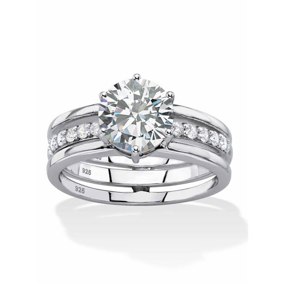 PalmBeach Jewelry 2.28 TCW Round White Cubic Zirconia 2-Piece Jacket Bridal Engagement Set in Platinum-plated Sterling Silver