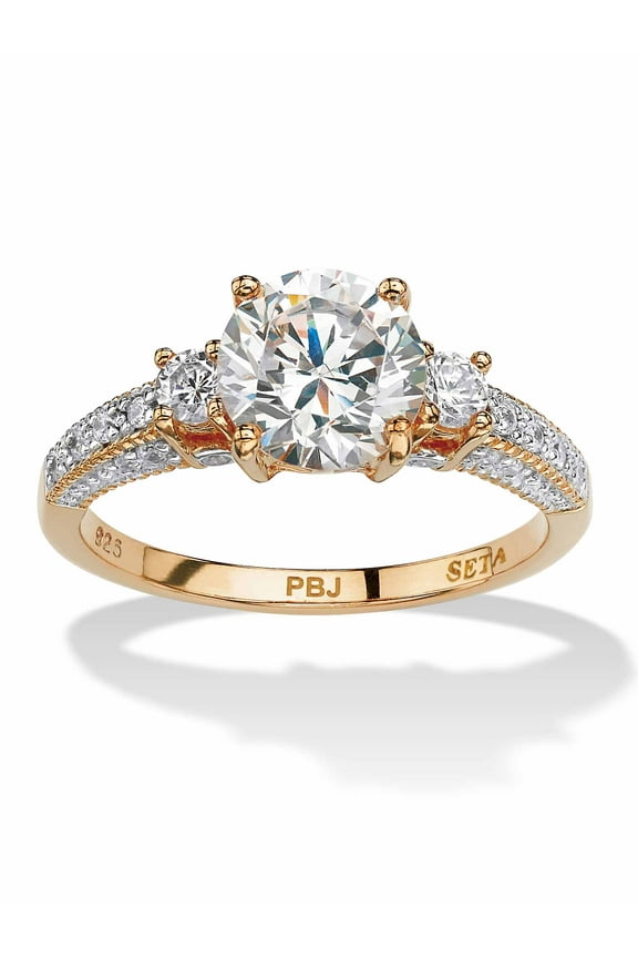 2.38 TCW Round Cubic Zirconia Engagement Anniversary Ring in 14k Gold-Plated or Platinum-Plated Sterling Silver