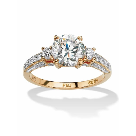 PalmBeach Jewelry 2.38 TCW Round Cubic Zirconia Engagement Anniversary Ring in 14k Gold-Plated or Platinum-Plated Sterling Silver