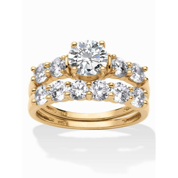 PalmBeach Jewelry 2.50 TCW Cubic Zirconia 18k Gold-Plated or Platinum-Plated Sterling Silver Wedding Band Set