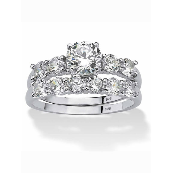 PalmBeach Jewelry 2.50 TCW Cubic Zirconia 18k Gold-Plated or Platinum-Plated Sterling Silver Wedding Band Set