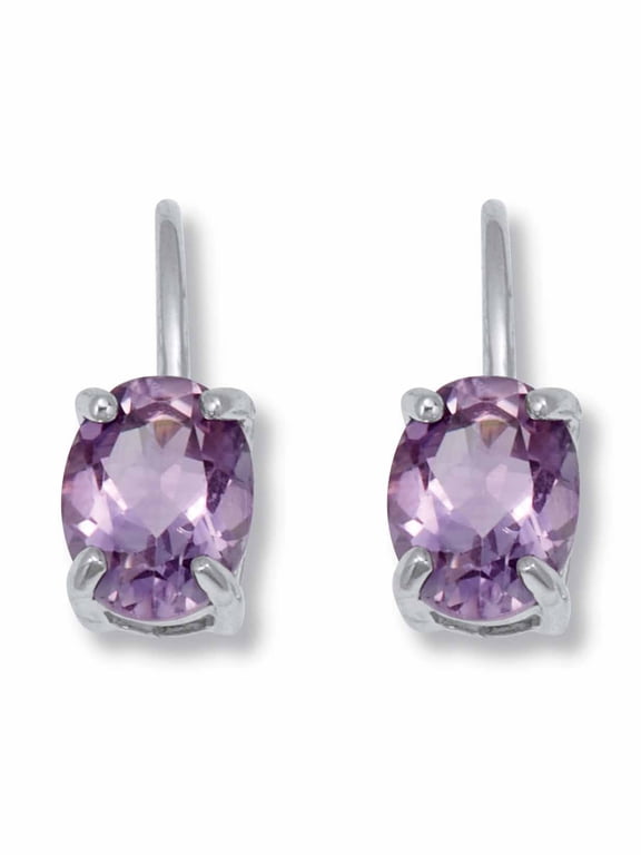 2.50 TCW Oval Cut Genuine Purple Amethyst and Round Cubic Zirconia Sterling Silver Earrings, 18x6mm