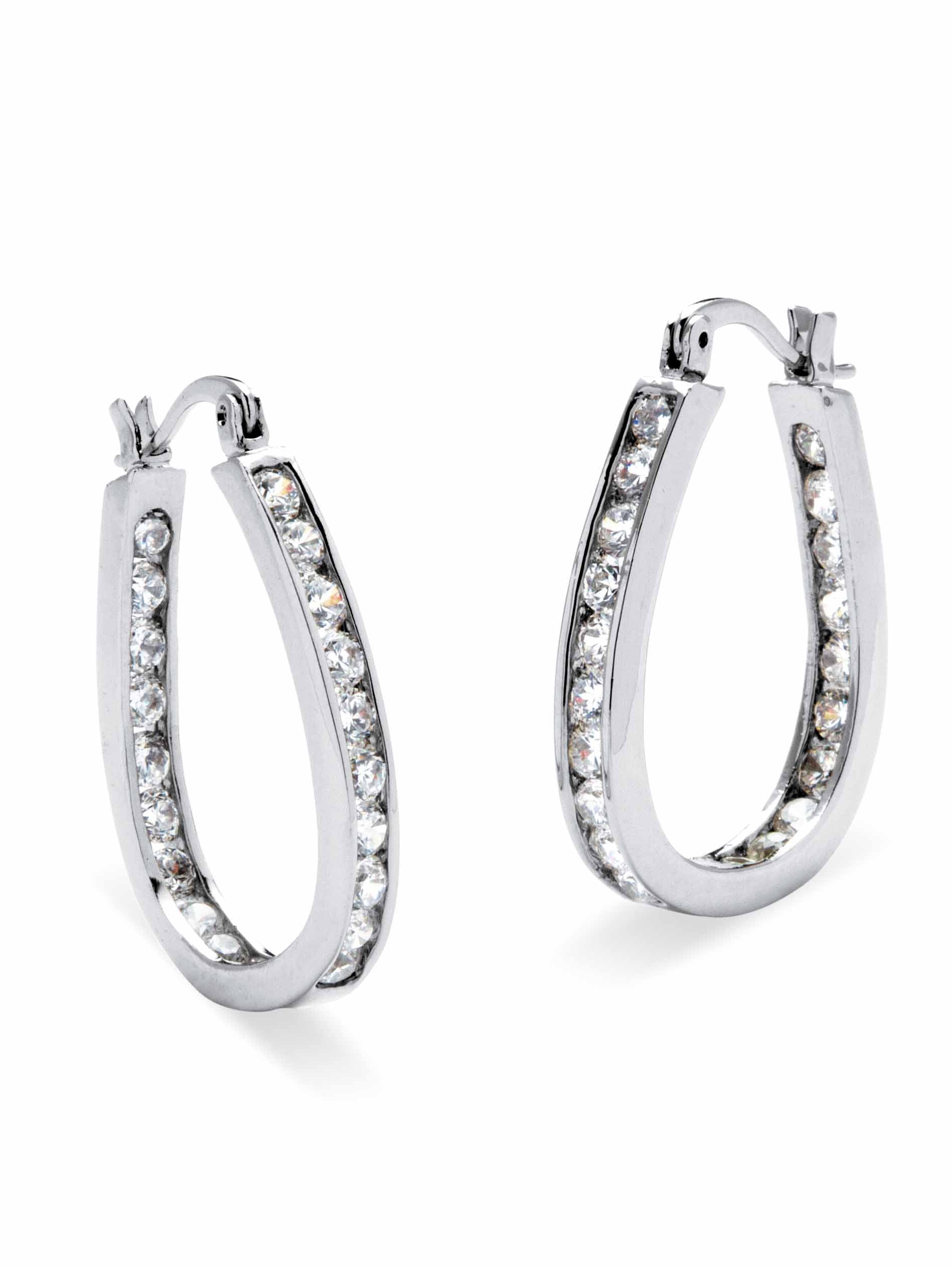 PalmBeach Jewelry 2.52 TCW Round Cubic Zirconia Silvertone or Goldtone Inside-Out Hoop Earrings (1")