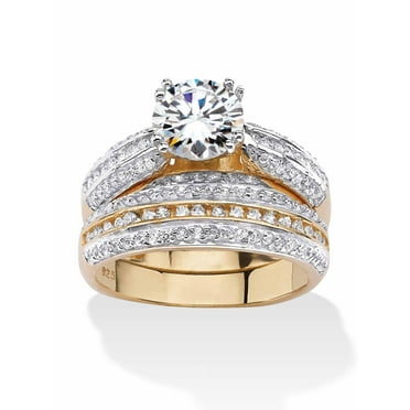 PalmBeach Jewelry 2.55 TCW Cubic Zirconia Two-Piece Bridal Set in Gold-Plated or Platinum-Plated Sterling Silver