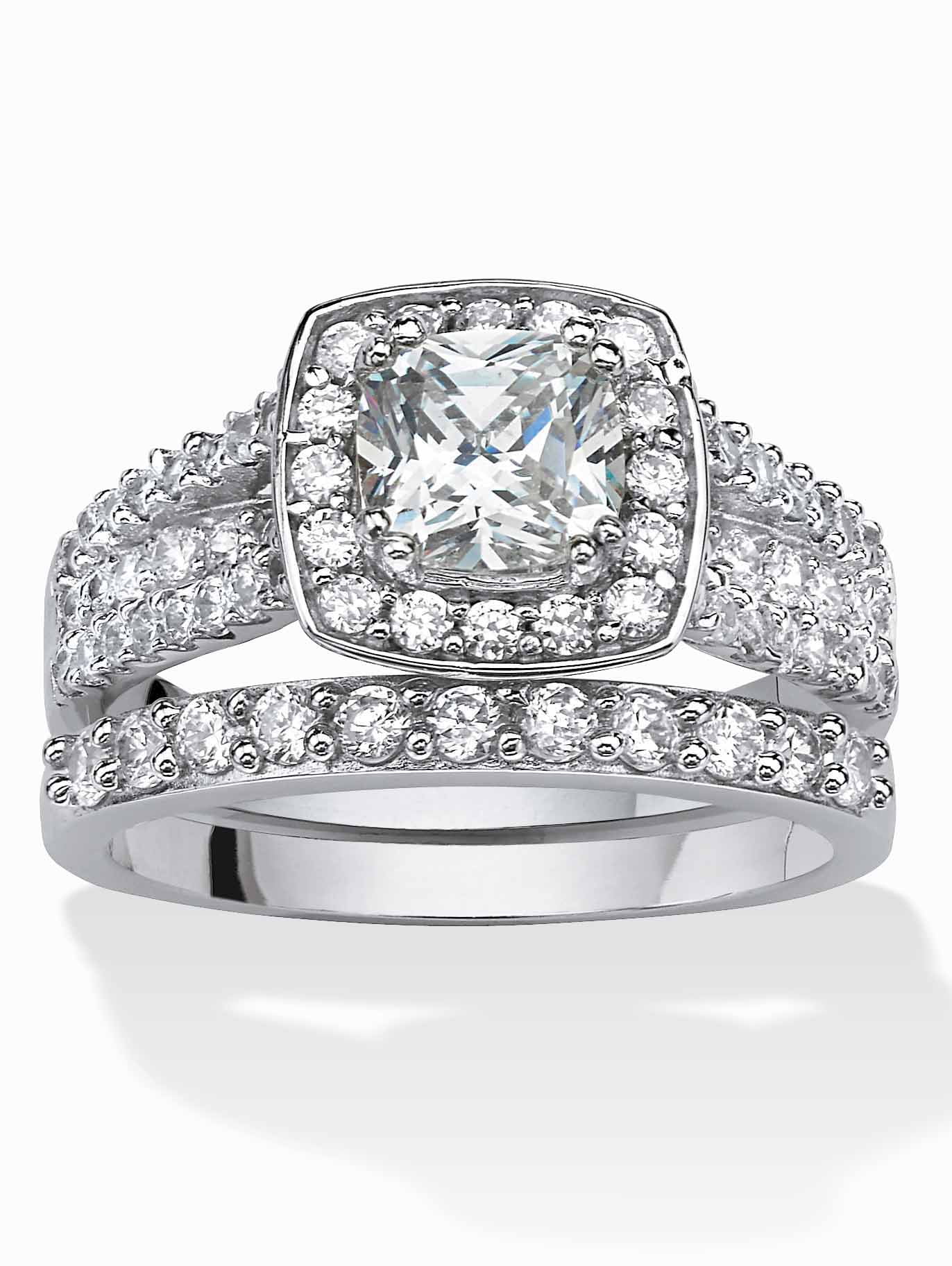 Palmbeach Jewelry 2 62 Tcw Cushion Cut Zirconia 2 Piece Halo Bridal