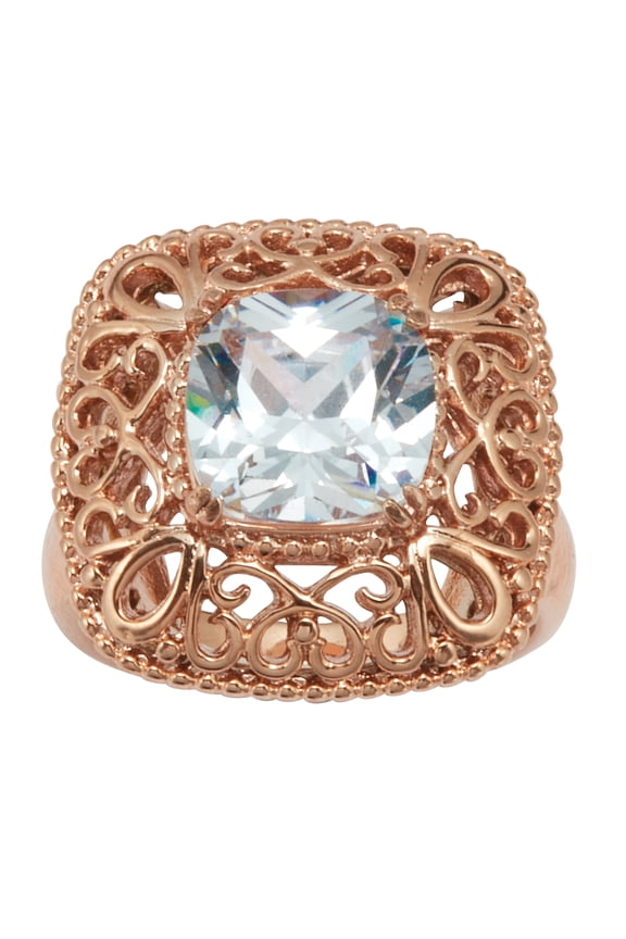 2.65 CW Cushion Cut Cubic Zirconia Rose Ion Plated Bezel Statement Ring