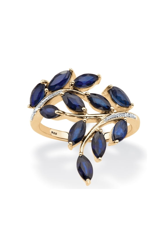 2 65 TCW Genuine Marquise-Cut Midnight Blue Sapphire Ring in 18k Gold-Plated or Platinum-Plated Sterling Silver