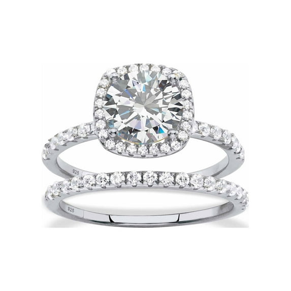 PalmBeach Jewelry 2.65 TCW Round White Cubic Zirconia 2-Piece Halo Bridal Wedding Ring Set in Yellow Gold-Plated or Platinum-Plated Sterling Silver