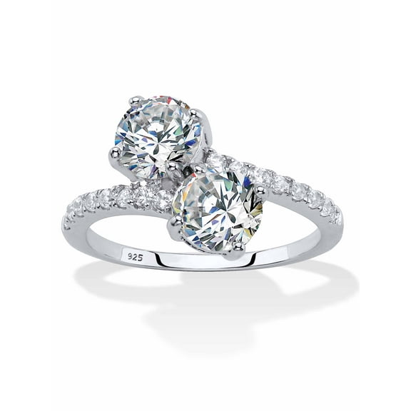 PalmBeach Jewelry 2.74 TCW Round Cubic Zirconia 2-Stone Bypass Ring Sterling Silver