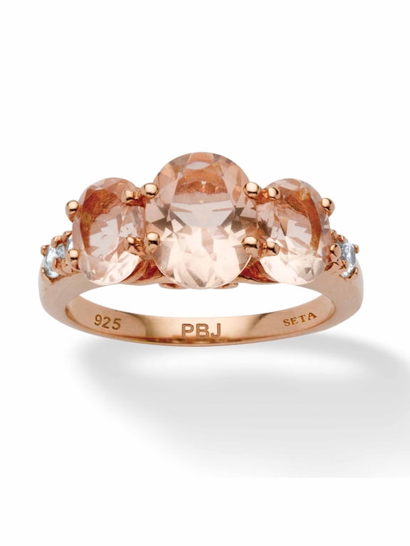 2.82 TCW Oval Cut Simulated Pink Morganite and Cubic Zirconia 18k Rose Gold-Plated Sterling Silver Ring