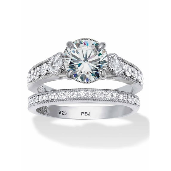 PalmBeach Jewelry 2.82 TCW Round Cubic Zirconia Platinum-Plated or Yellow Gold-plated Sterling Silver Bridal Ring Set