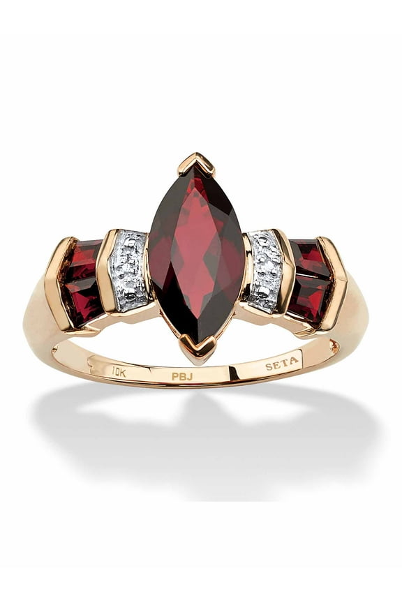 2.84 TCW Marquise-Cut Garnet and Diamond Accent Ring in Solid 10k Gold