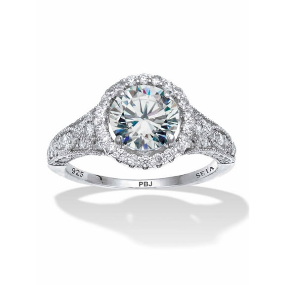 PalmBeach Jewelry 2.86 TCW 14k Gold-plated or Platinum-plated Sterling Silver Round Cubic Zirconia Halo Engagement Ring