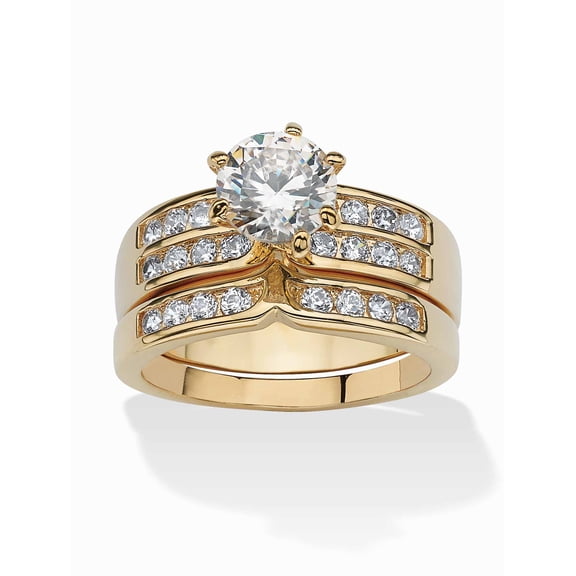 PalmBeach Jewelry 2.89 TCW 2 Piece Round Cubic Zirconia Bridal Ring Set in Yellow Goldtone