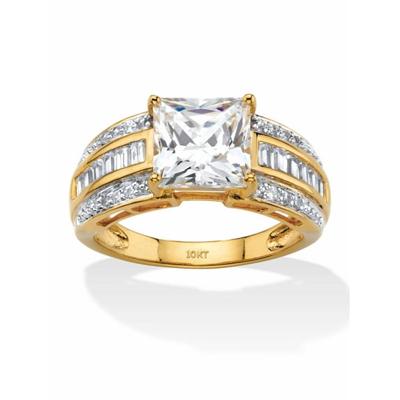 PalmBeach Jewelry 2.94 TCW Square-Cut and Step-Top Baguette Cubic Zirconia Engagement Ring in 10k Yellow or White Gold