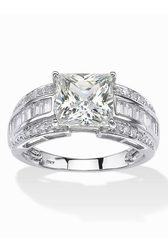 2.94 TCW Square-Cut and Step-Top Baguette Cubic Zirconia Engagement Ring in 10k Yellow or White Gold
