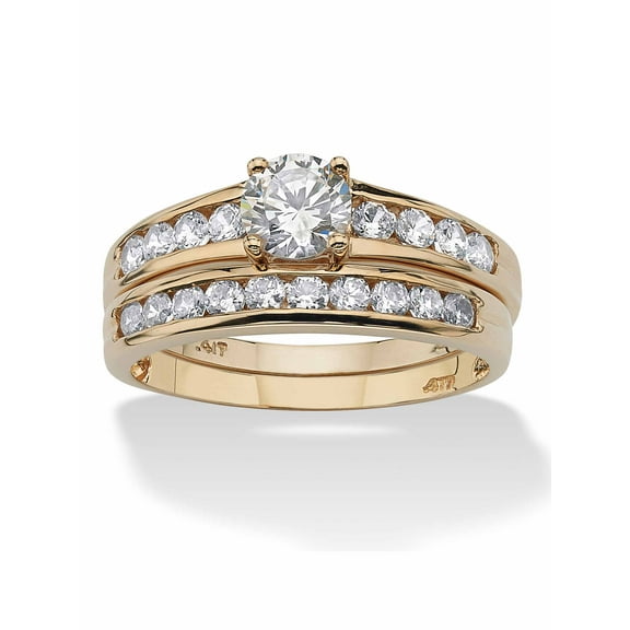 PalmBeach Jewelry 2 Piece 1.06 TCW Round Cubic Zirconia Bridal Ring Set in 10k Gold