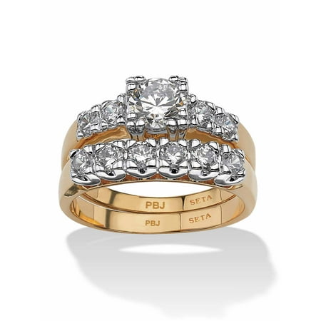 PalmBeach Jewelry 2 Piece 2.23 TCW Round Cubic Zirconia Bridal Ring Set in 18k Gold-Plated