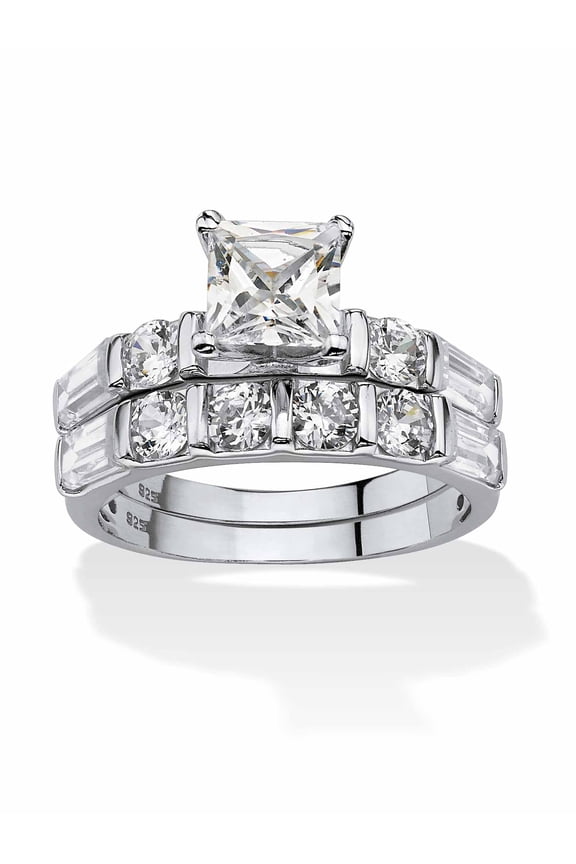 2 Piece 3.46 TCW Princess-Cut Cubic Zirconia Bridal Ring Set in Platinum-plated Sterling Silver