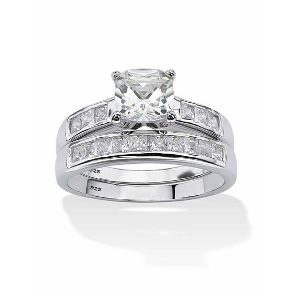 PalmBeach Jewelry 2 Piece Cushion Cut Cubic Zirconia Bridal Set 1.94 TCW in 18K Gold or Platinum Plated Sterling Silver