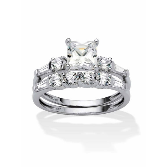 PalmBeach Jewelry 2 Piece Princess Cut Cubic Zirconia Bridal Ring Set 2.52 TCW in 10k White or Yellow Gold