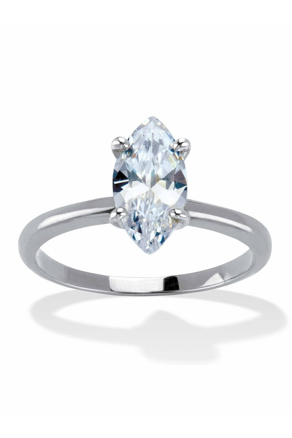 2 TCW Marquise Cubic Zirconia 18k Yellow Gold-Plated or Silvertone Solitaire Engagement Ring