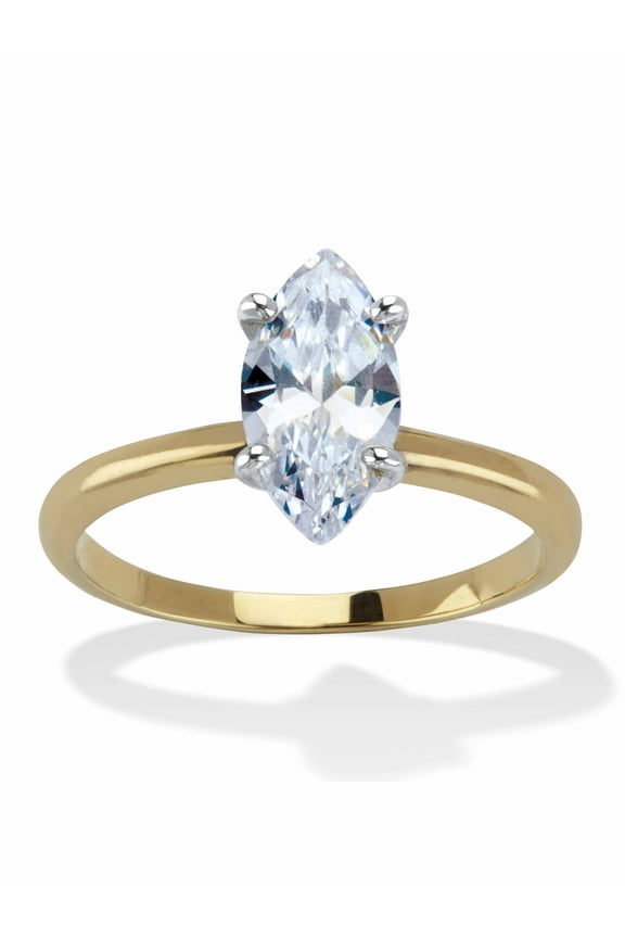 2 TCW Marquise Cubic Zirconia 18k Yellow Gold-Plated or Silvertone Solitaire Engagement Ring