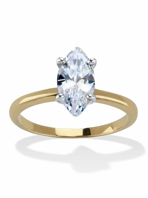 2 TCW Marquise Cubic Zirconia 18k Yellow Gold-Plated or Silvertone Solitaire Engagement Ring