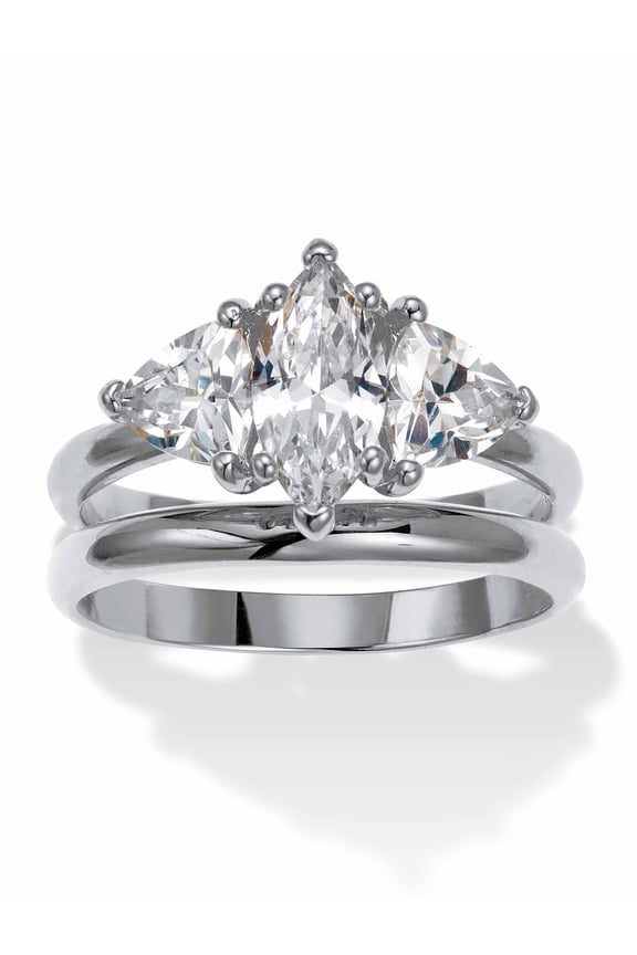 2 TCW Marquise Cubic Zirconia Platinum-Plated Bridal Ring Set