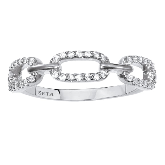 PalmBeach Jewelry .21 TCW Round Cubic Zirconia Silvertone Link Ring